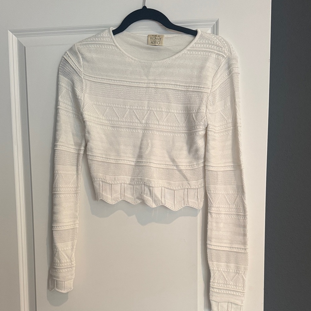 Torn by Ronny Kobo Cream Textured Crop Top